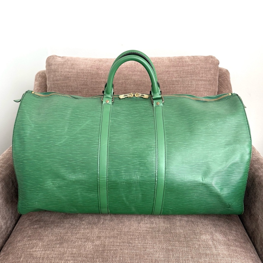 Authentic Louis Vuitton unisex Keepall 55 travel bag  green Epi leather large - Picture 6 of 16